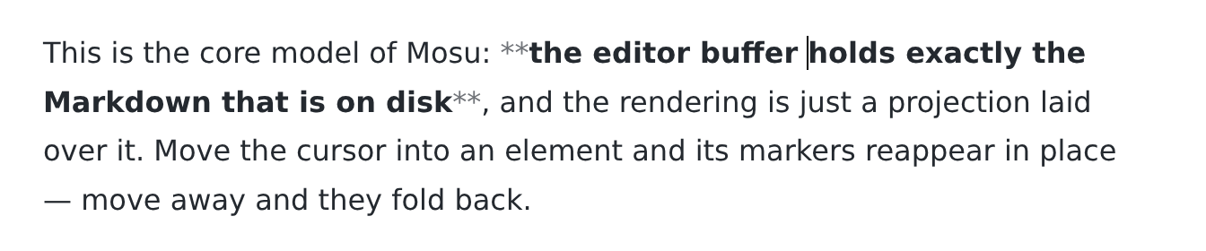 With the cursor inside, the asterisks around the bold text appear