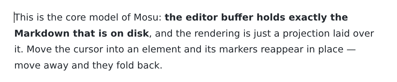 With the cursor elsewhere, bold text shows only its formatting