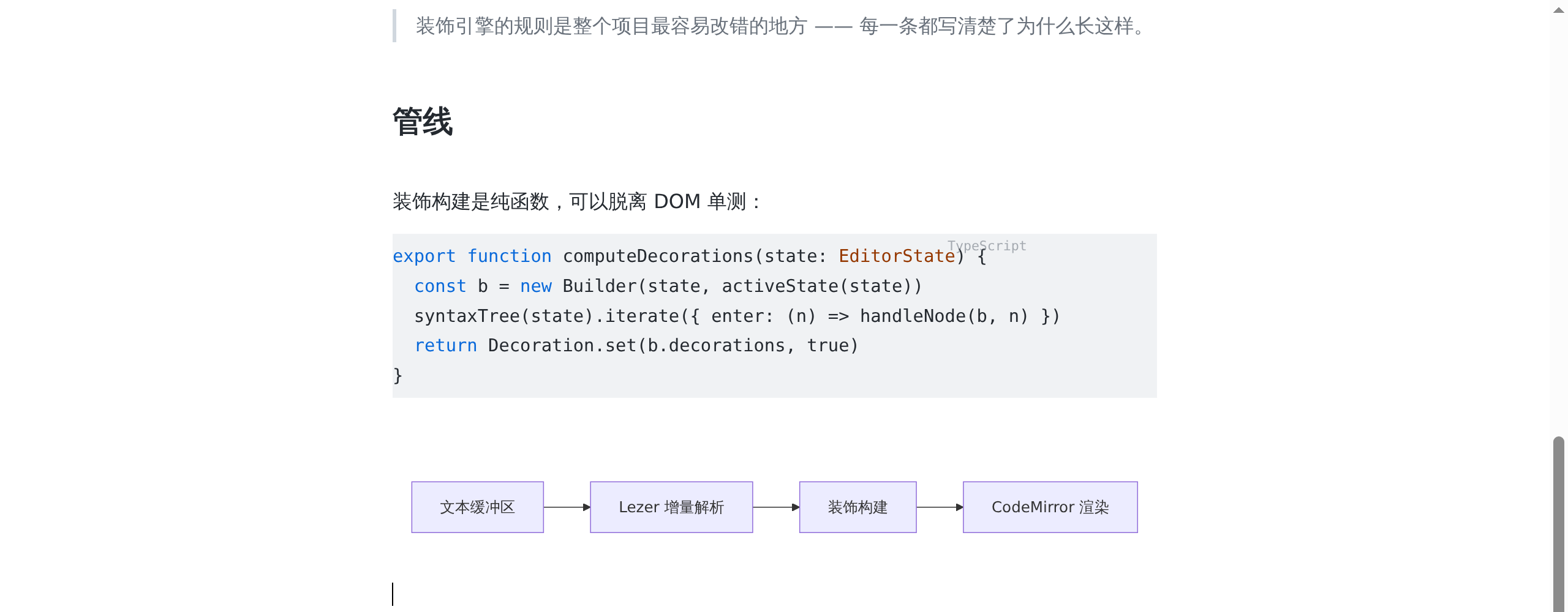 代码块按 TypeScript 高亮,下方是一张 mermaid 流程图